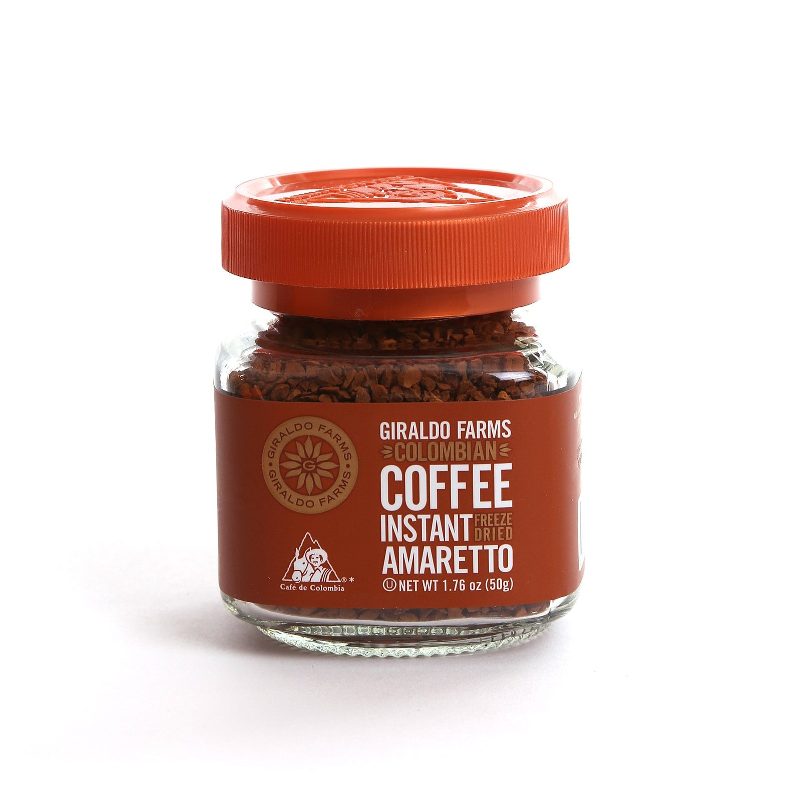 Giraldo Farms Amaretto Instant Coffee 1.76oz jar, Colombian freeze-dried Arabica