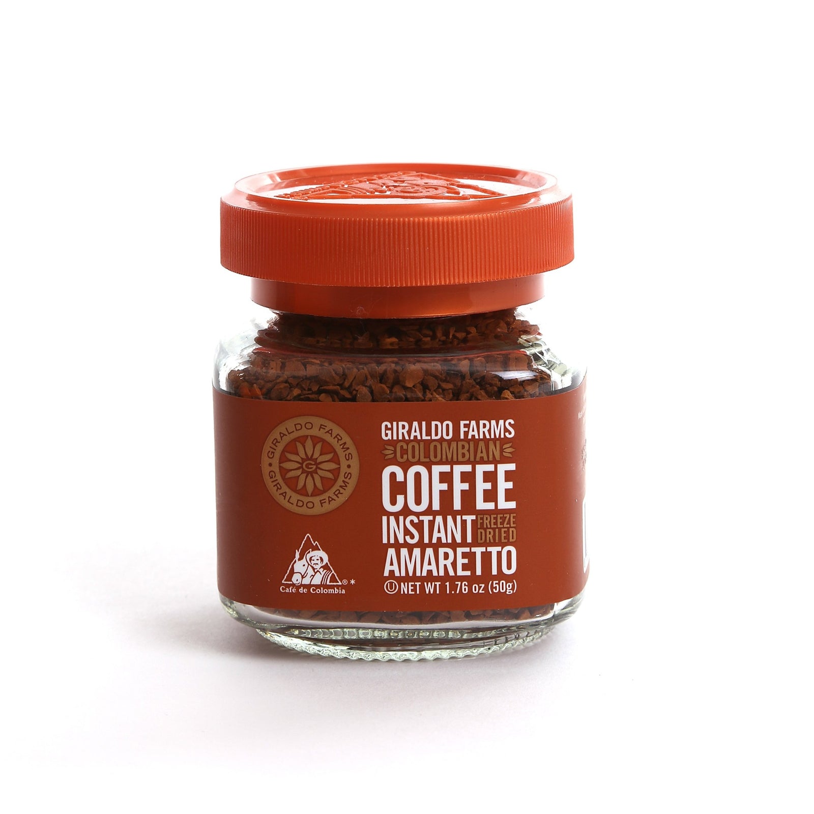 Giraldo Farms Amaretto Instant Coffee 1.76oz jar, Colombian freeze-dried Arabica